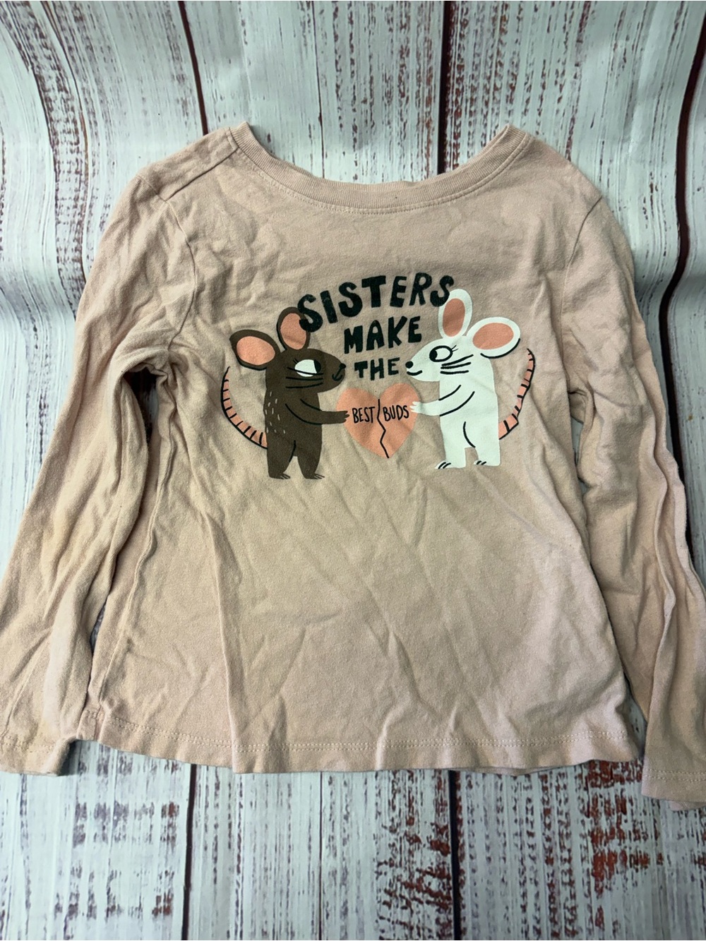 Old Navy Light Pink Long-Sleeve Tee with Sister Mice Graphic